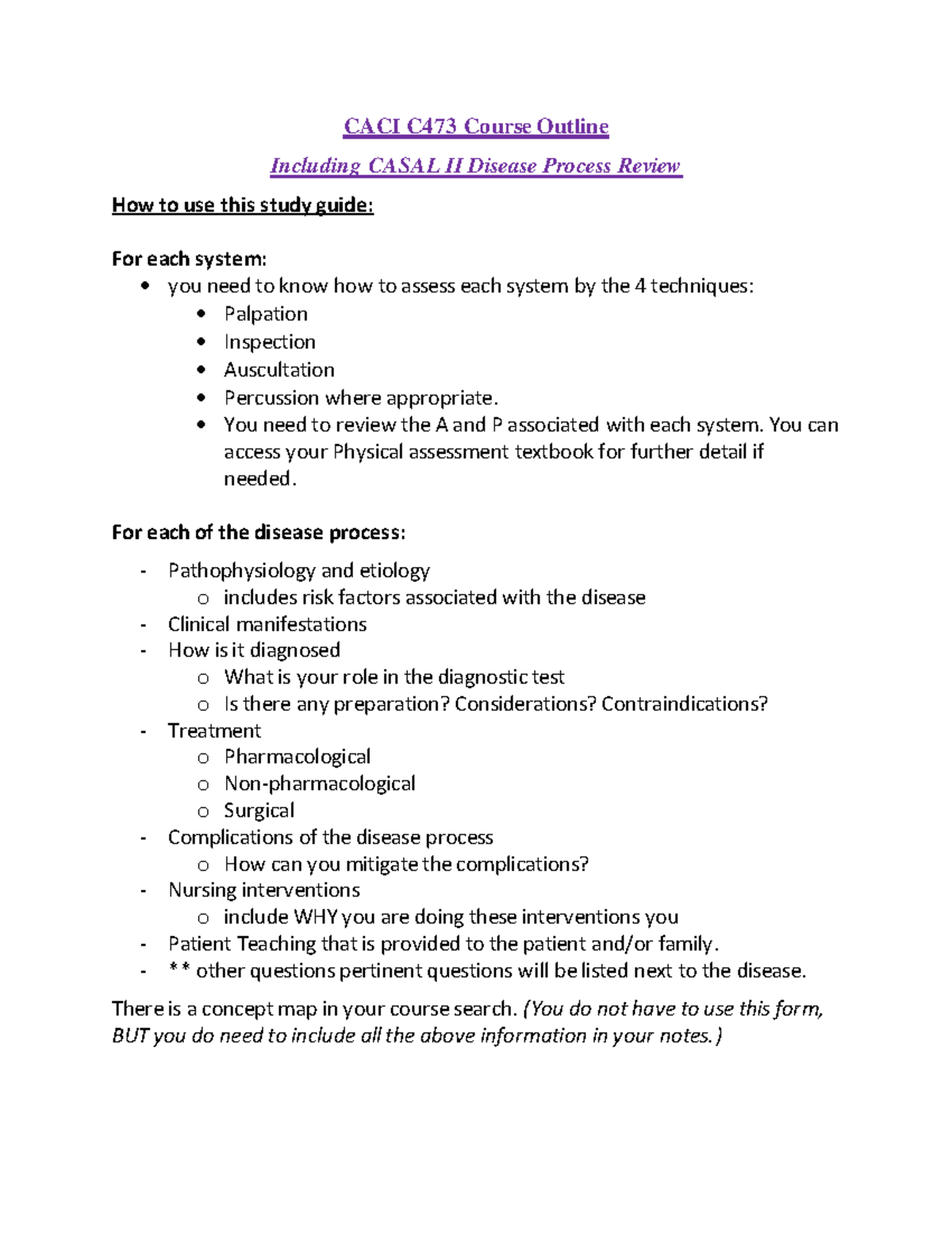 Study guide - CACI C473 Course Outline Including CASAL II Disease ...