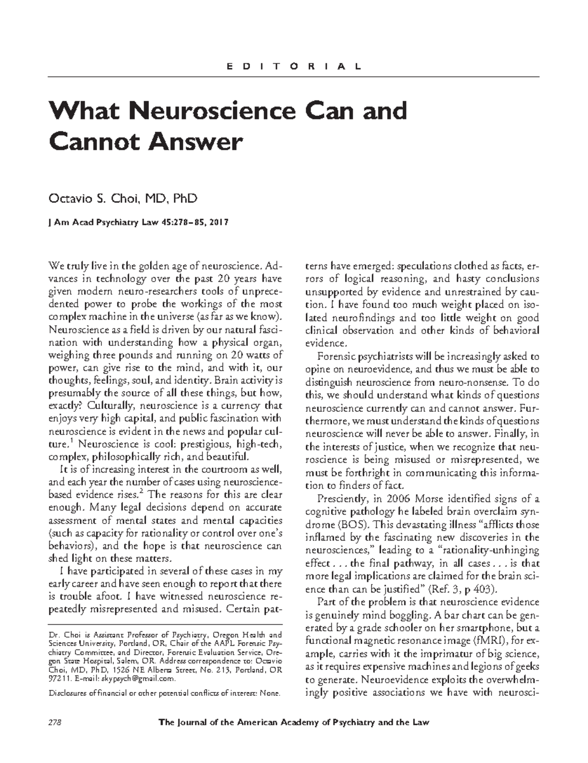 Neuroscience in the Courtroom: Limitations and Implications for Law - E ...