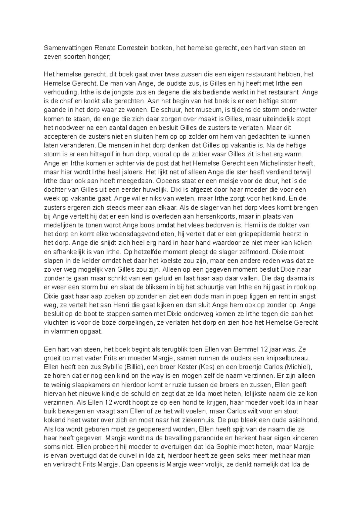 Samenvatting van 'Het Hemelse Gerecht', 'Een Hart van Steen' en 'Zeven ...
