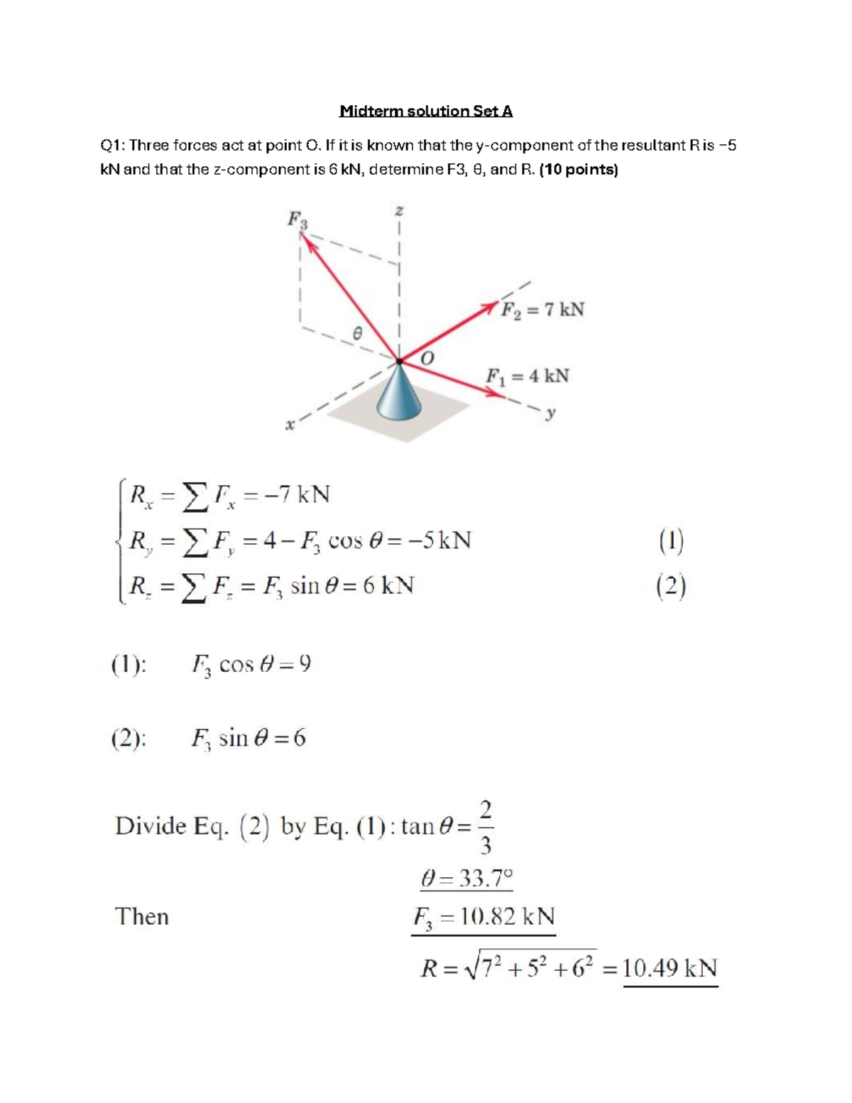 Midterm Solutions Set A & B: Force Analysis and Tension Calculations ...