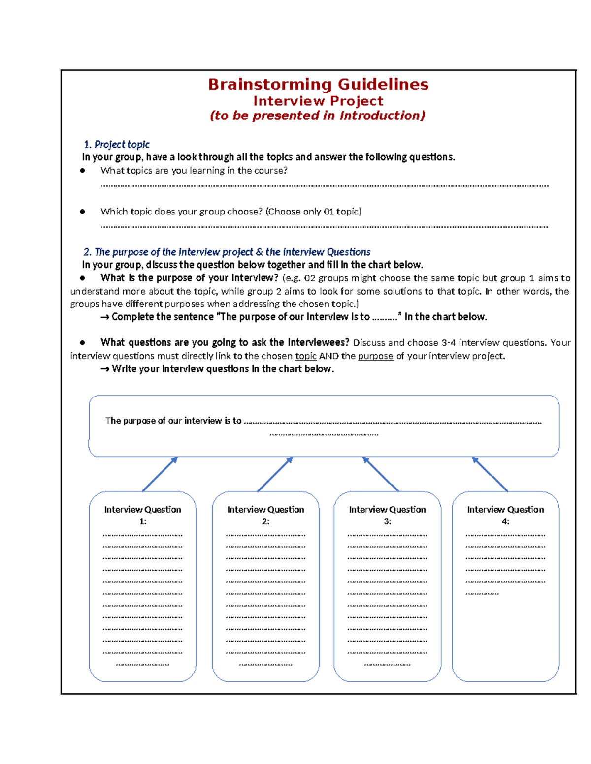 Brainstorming Guidelines for Interview Project (Course Code: *PT 101 ...