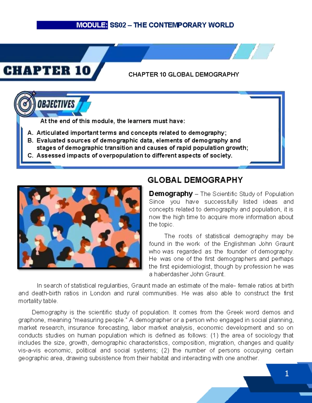 SS02 Chapter 10 - Understanding Global Demography and Its Impacts - Studocu