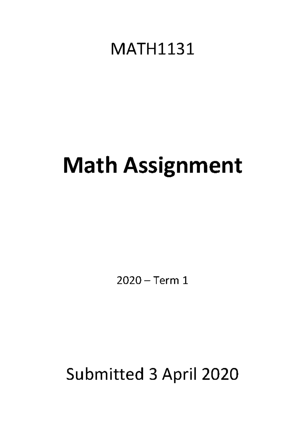 Math Assignment - Lecture notes 9 - MATH Math Assignment 2020 – Term 1 ...