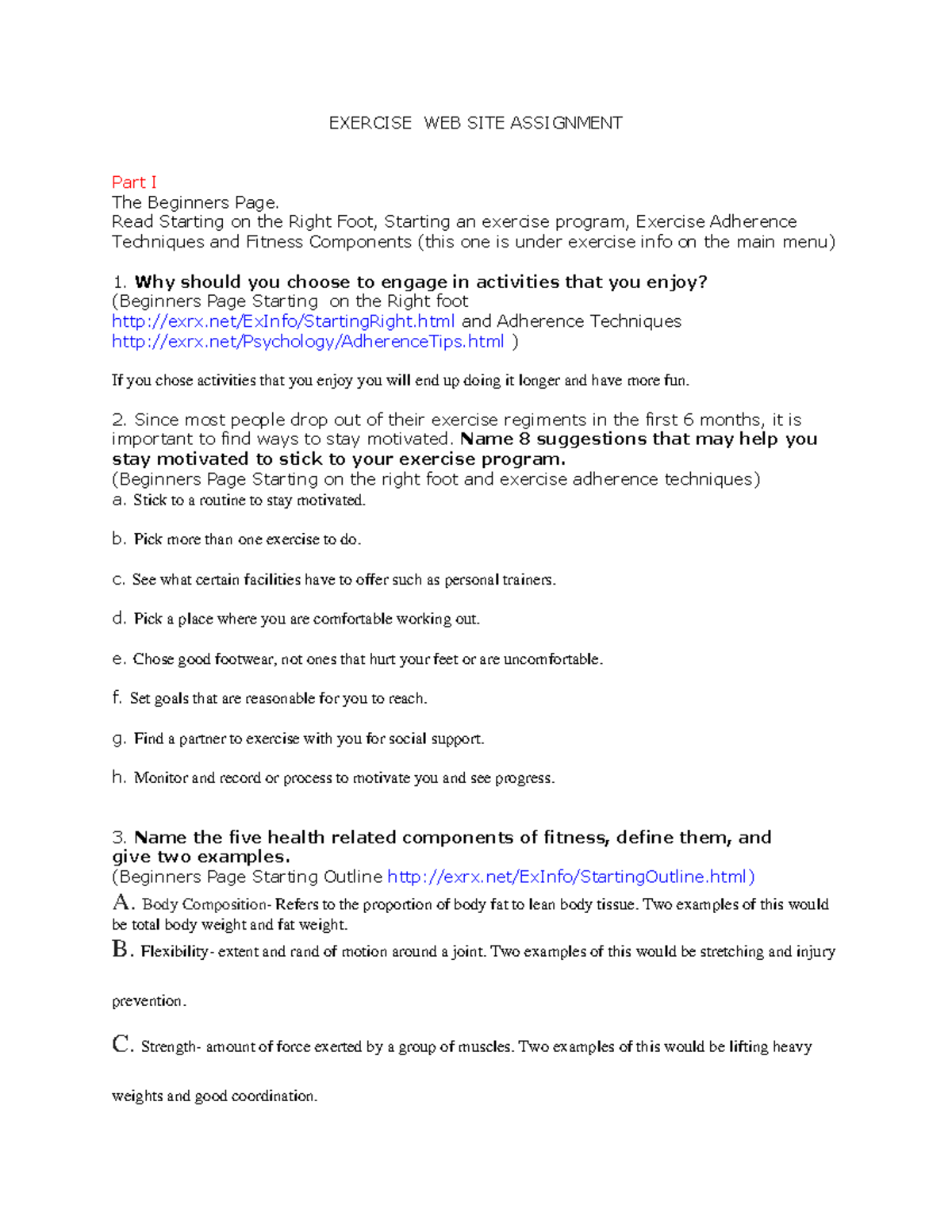 KINE 101: Exercise Assignment for Beginners - Motivation & Fitness ...