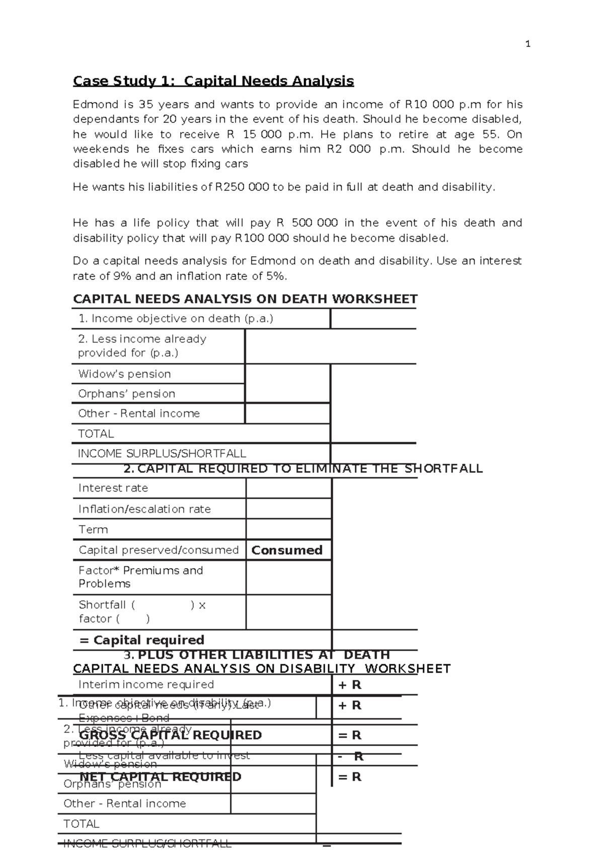 5. Case Study 1 & 2: Capital Needs Analysis for Death & Disability ...