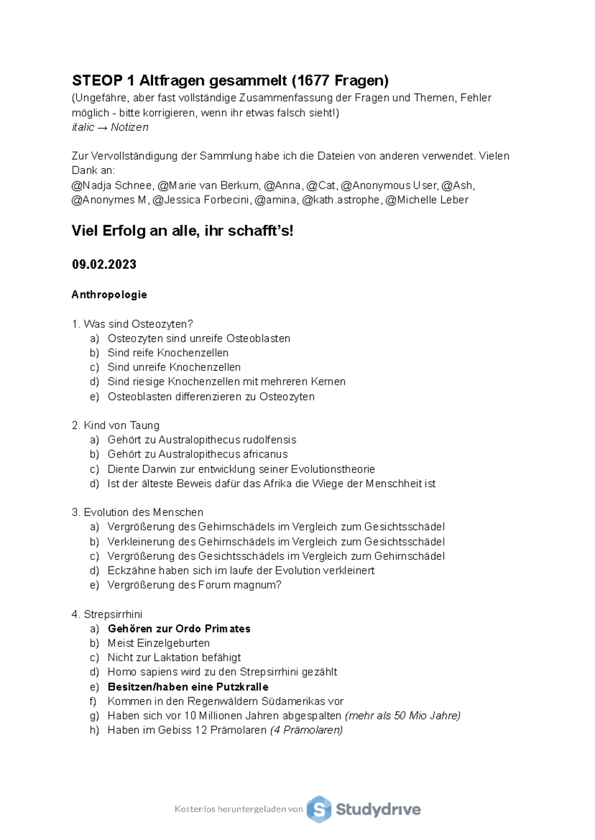 STEOP 1 Altfragen Zusammenstellung (1677 Fragen) 2023 - Studocu