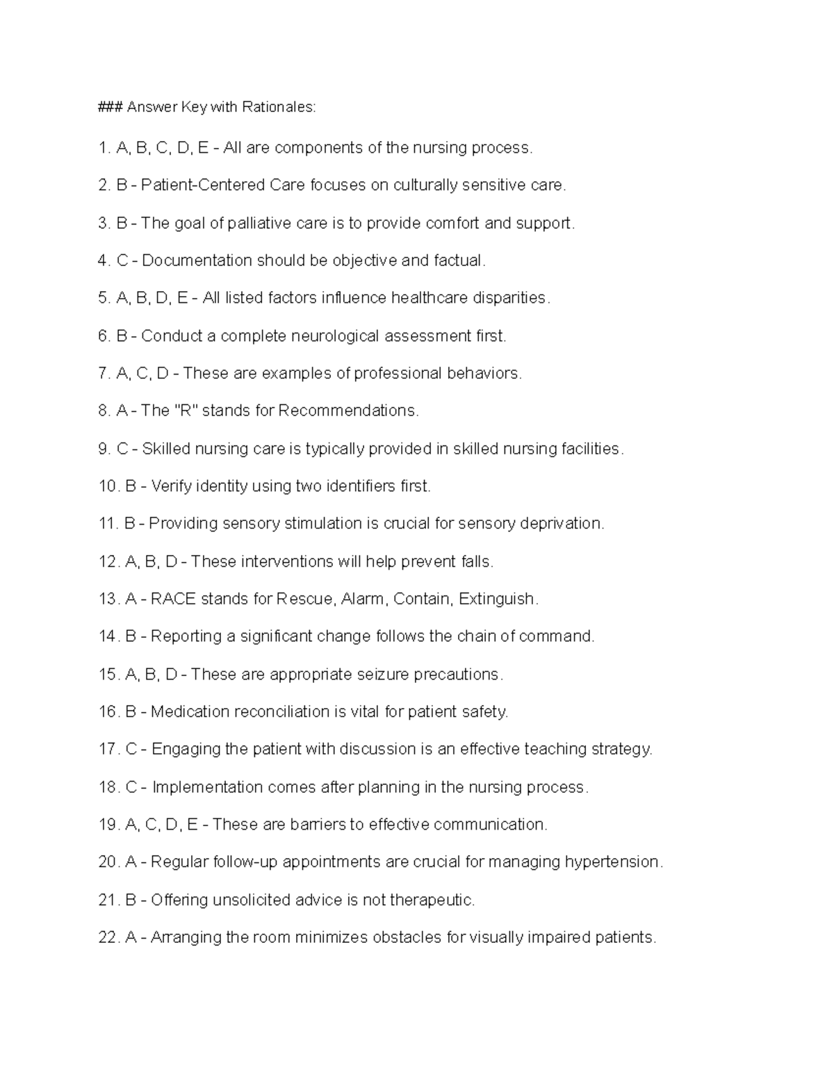Nursing Fundamentals WK 1 Practice Test Key with Rationales - Studocu