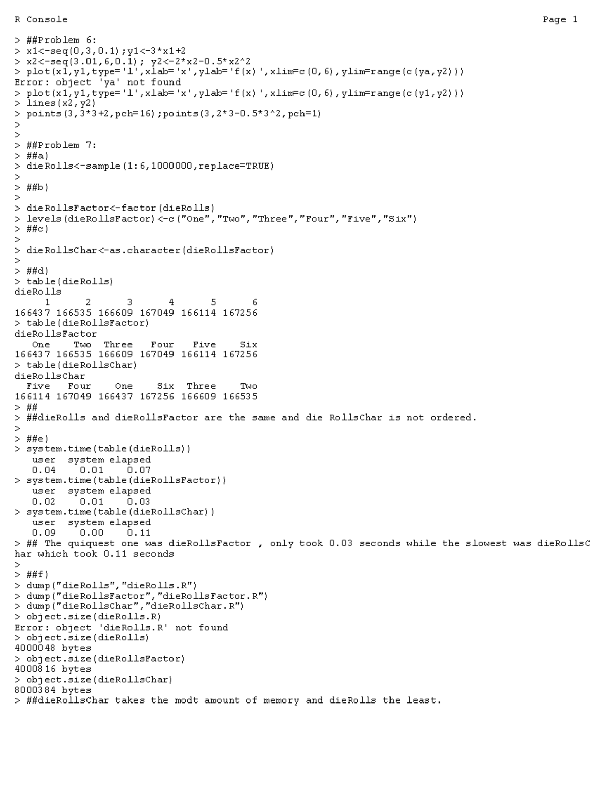 Assignment 3 - R Console Analysis for Problems 6 & 7 - Studocu