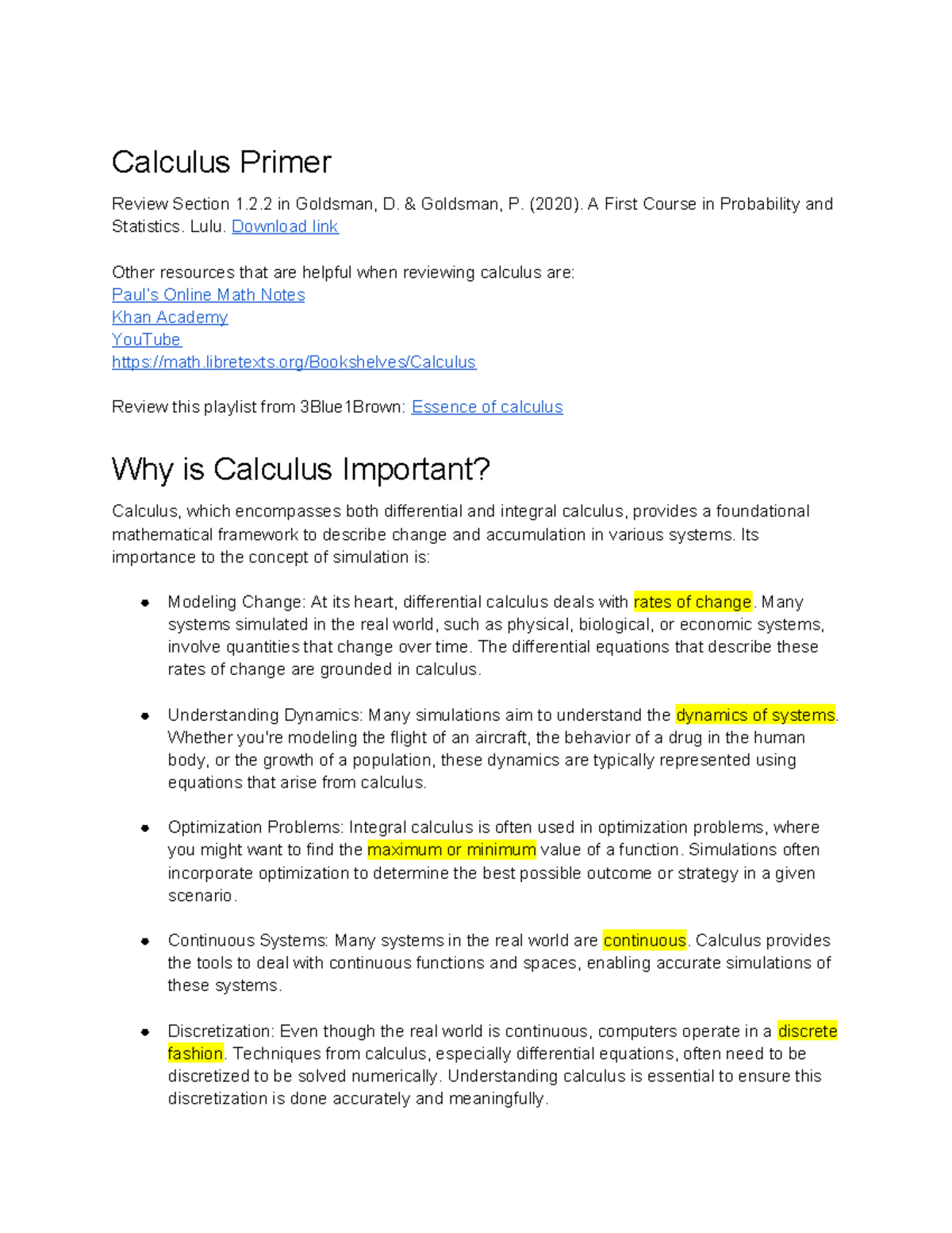 M2L1 Calculus Primer: Key Concepts and Class Lecture Notes - Studocu