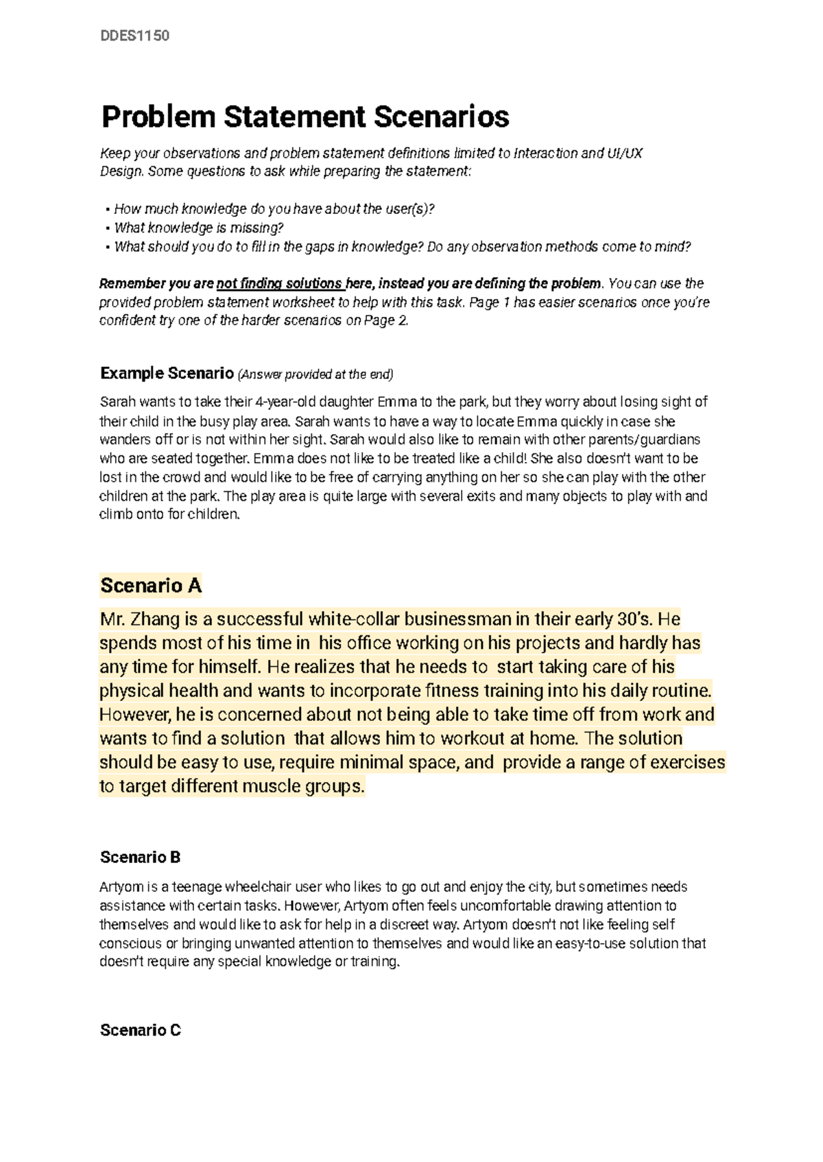 DDES1150 Problem Scenarios - DDES Problem Statement Scenarios Keep your ...