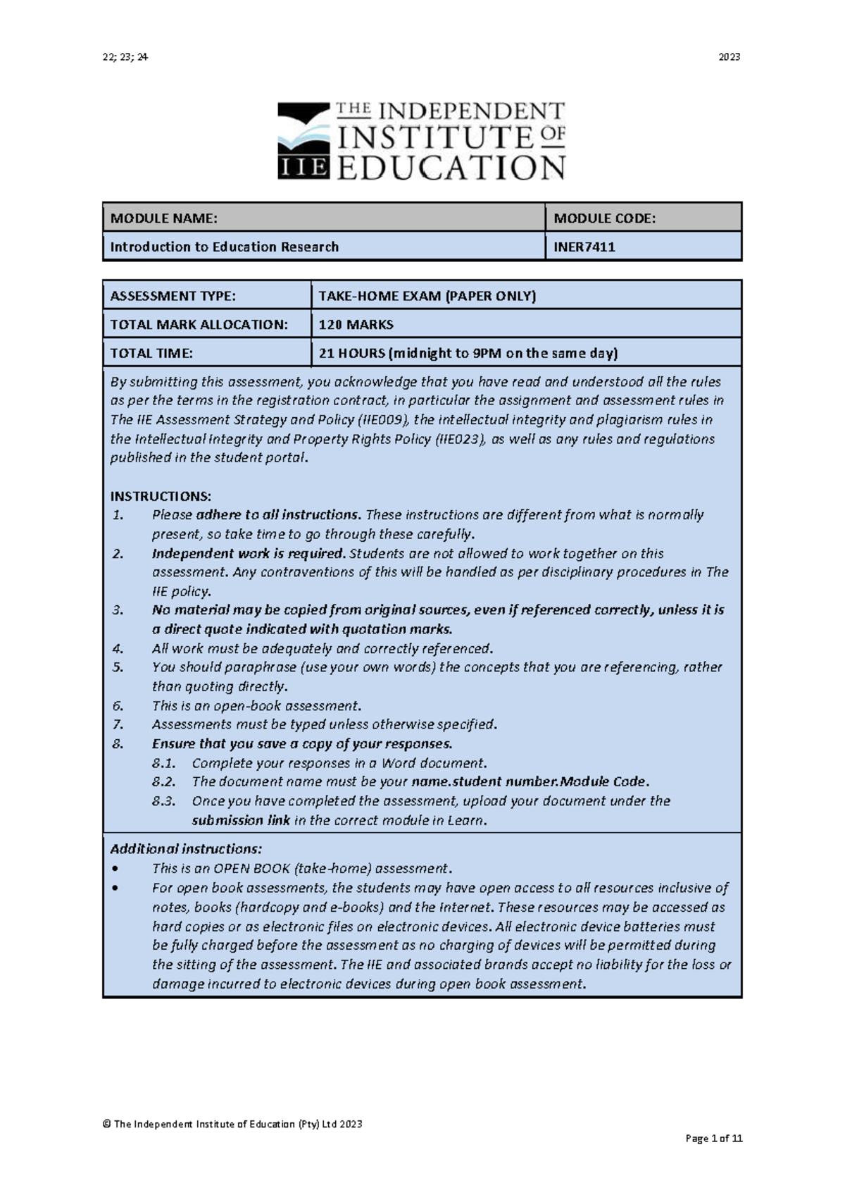 INER7411Ea Take-Home Exam Assignment Guidelines and Rubric - Studocu