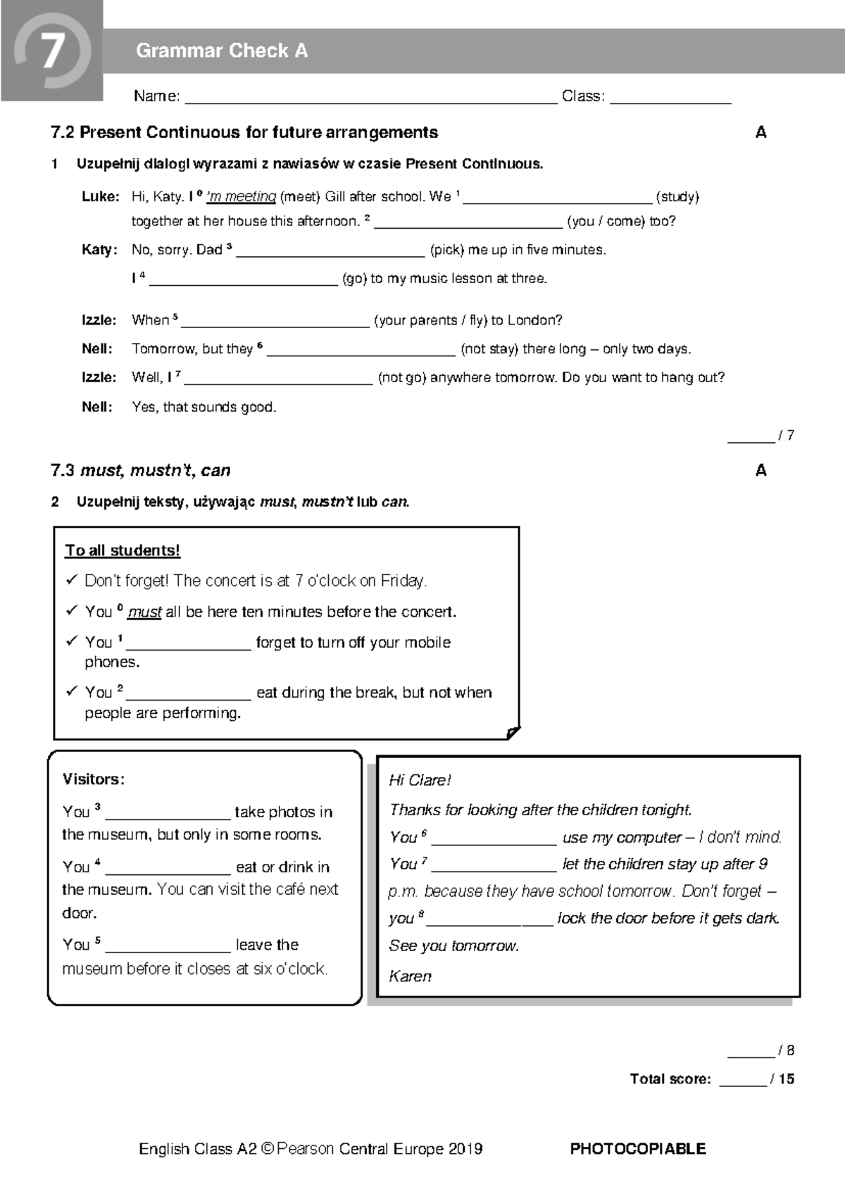 EC A2 Tests - Grammar Check: Present Continuous & Modals 7A - Studocu