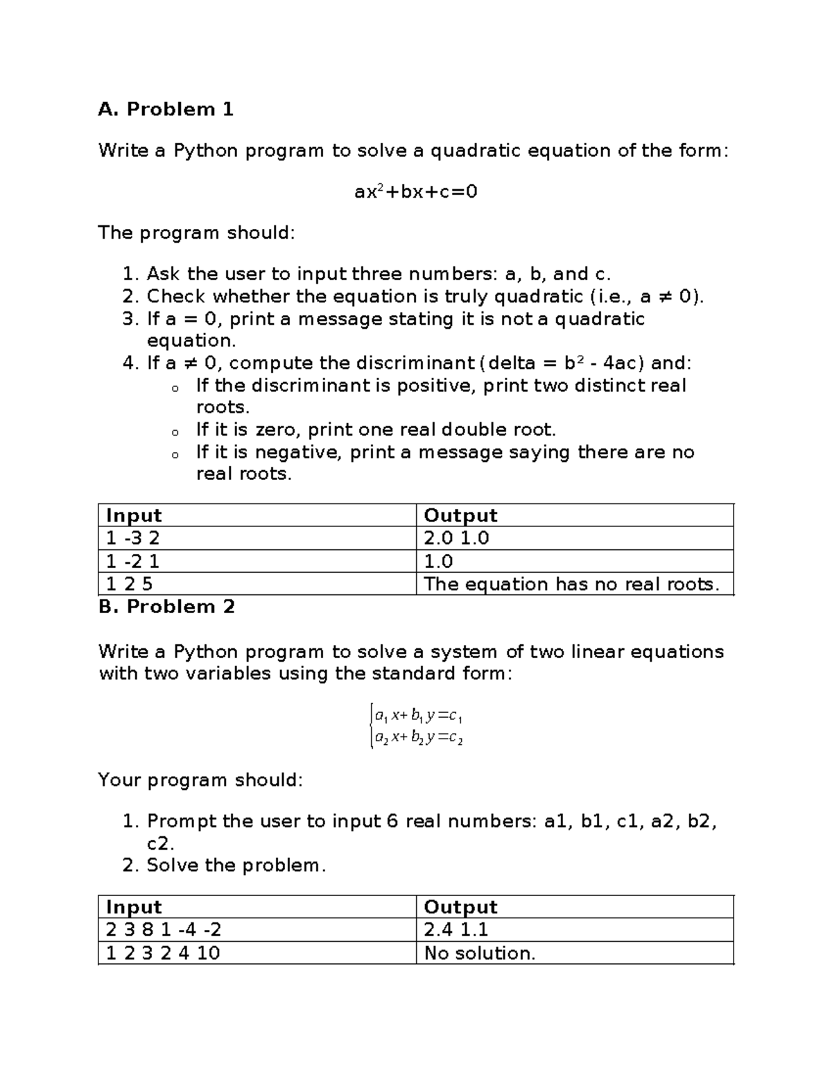 Lab 02 - Python Programs for Quadratic & Linear Equations (PFP191 ...