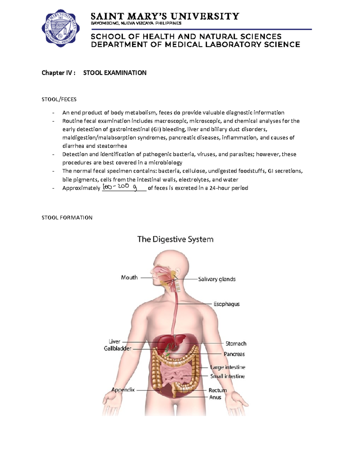 Chapter IV Stool Examination Copy - Chapter IV : STOOL EXAMINATION ...