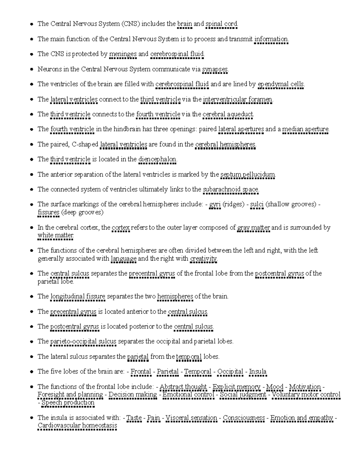 2113 Ch 13 F.B - Central Nervous System Overview and Functions - Studocu