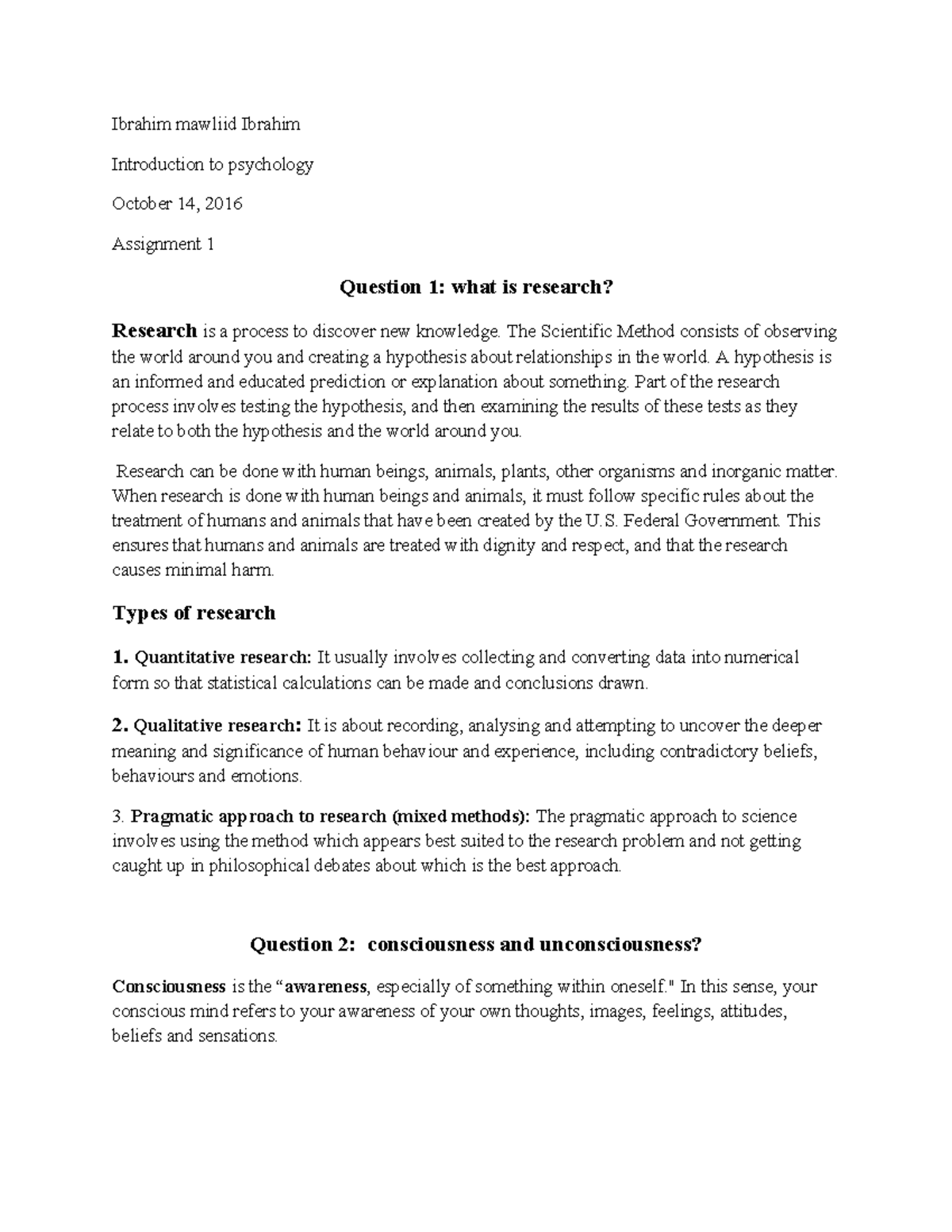 PSY 101: Assignment 1 - Introduction to Research in Psychology - Studocu