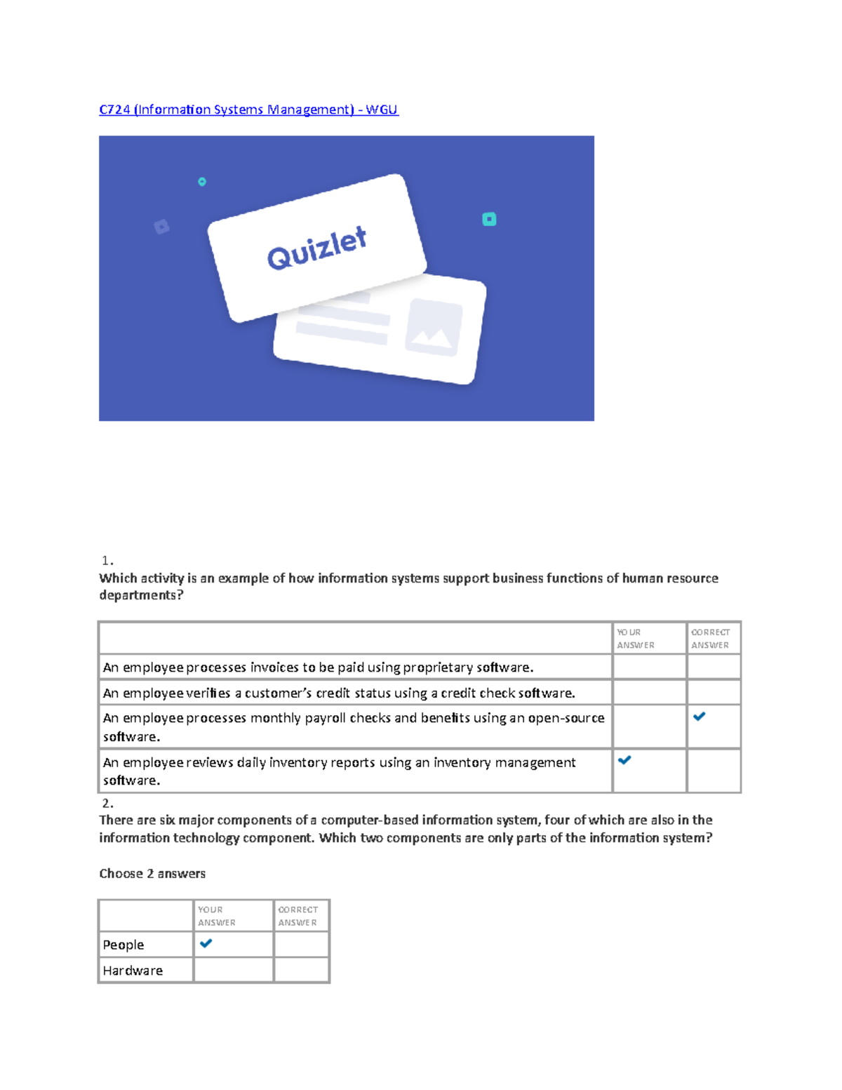 Information Systems Management - Quizit and Practice Test - C724 ...
