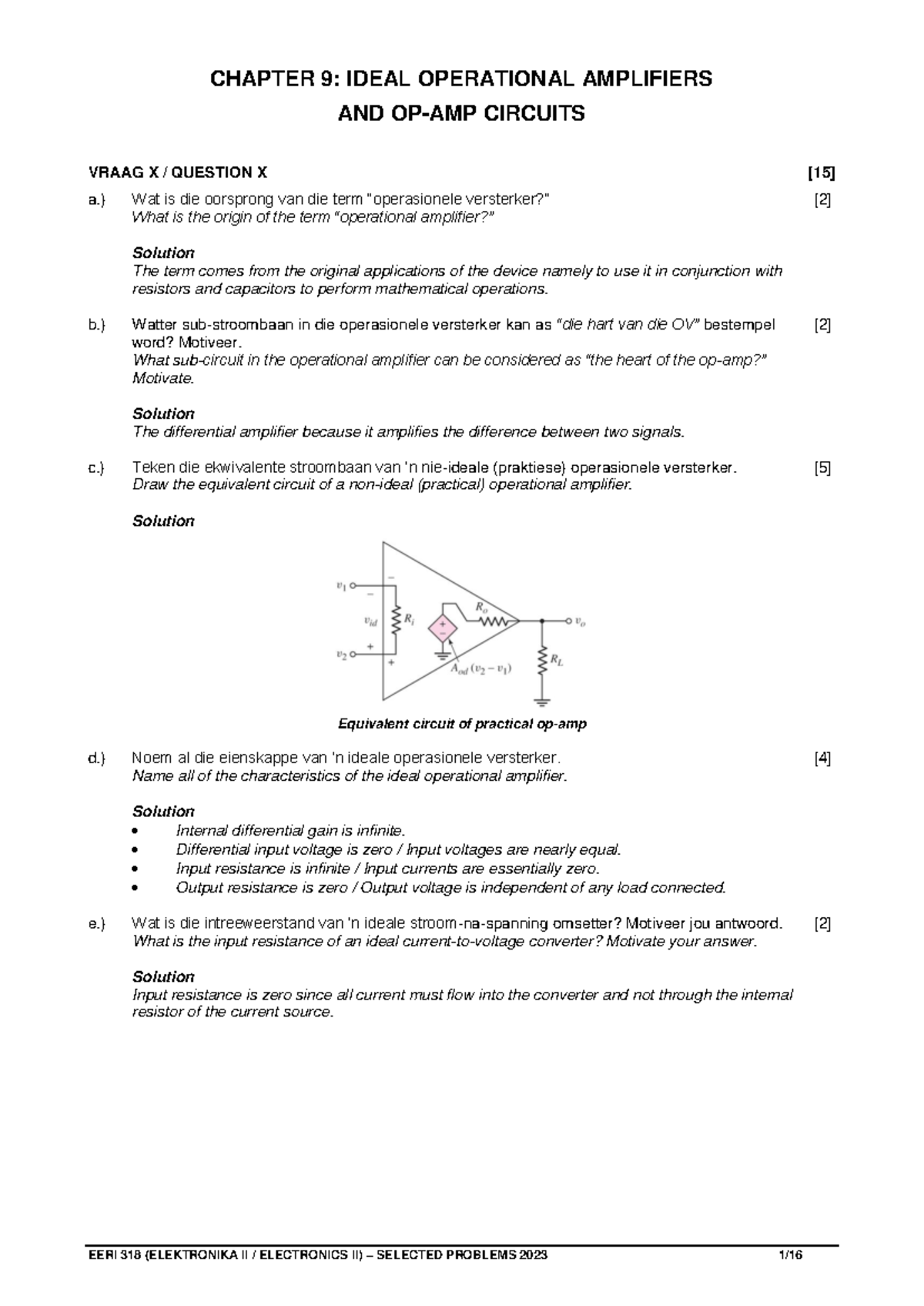 EERI 318 - Chapter 9: Ideal Operational Amplifiers & Selected Problems ...
