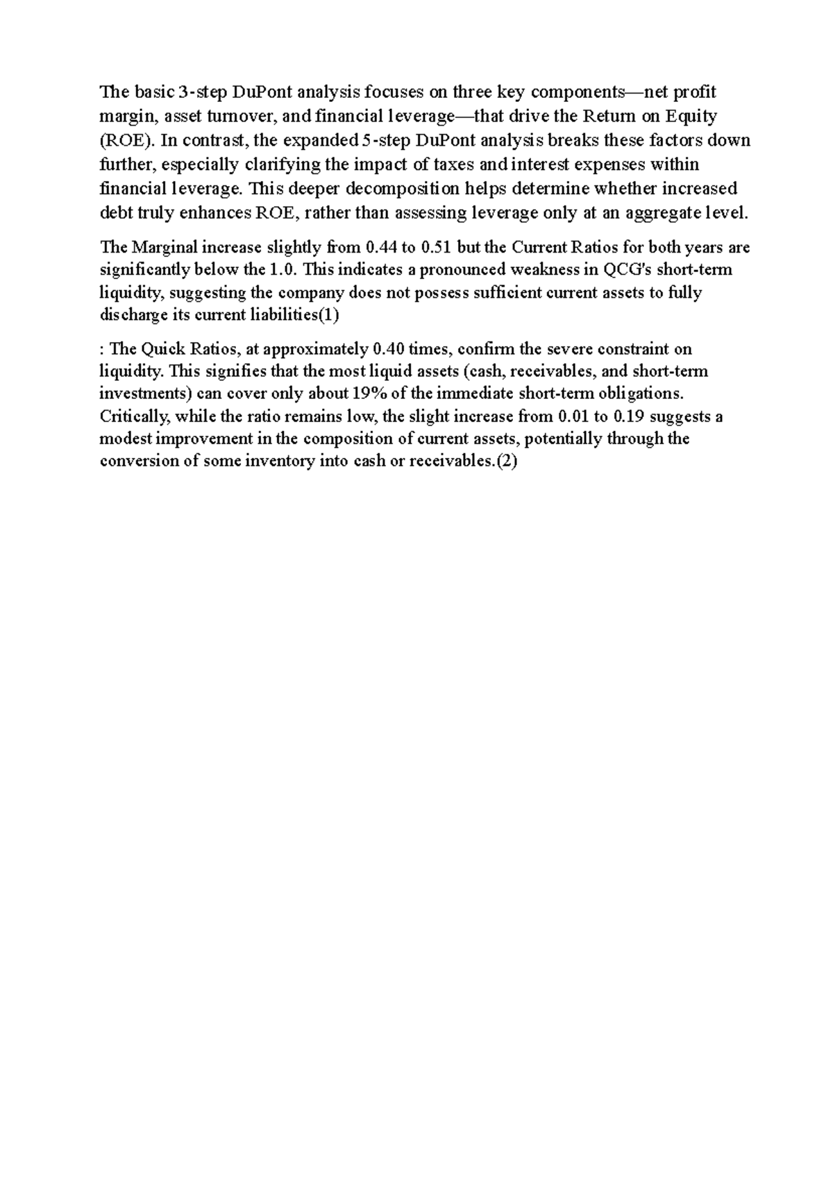 DuPont Analysis: Key Factors Impacting ROE and Liquidity Insights - Studocu