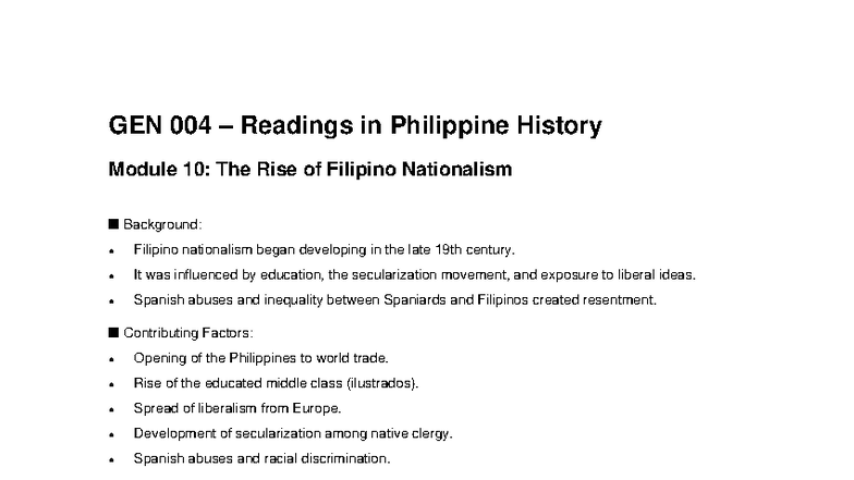 Module 10 and 11 Reviewer - GEN 004 – Readings in Philippine History ...