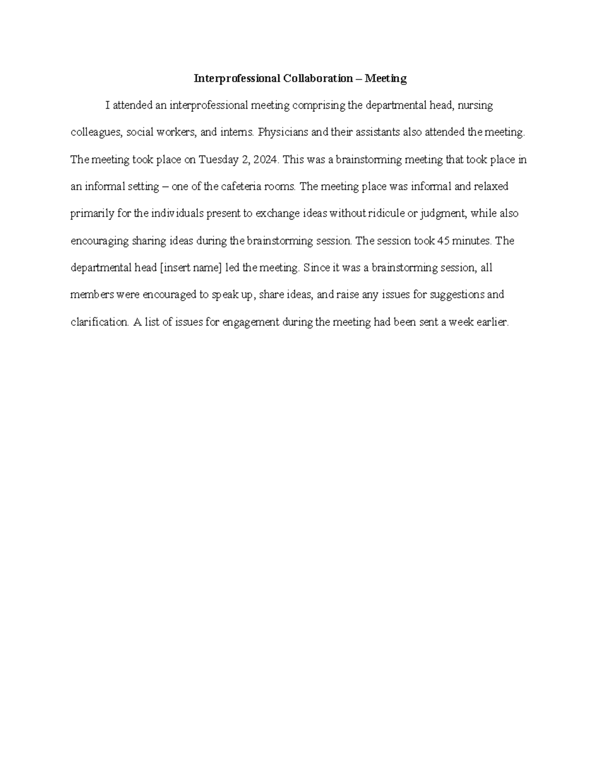 Interprofessional Collaboration Meeting Notes (473358-1712481027) - Studocu