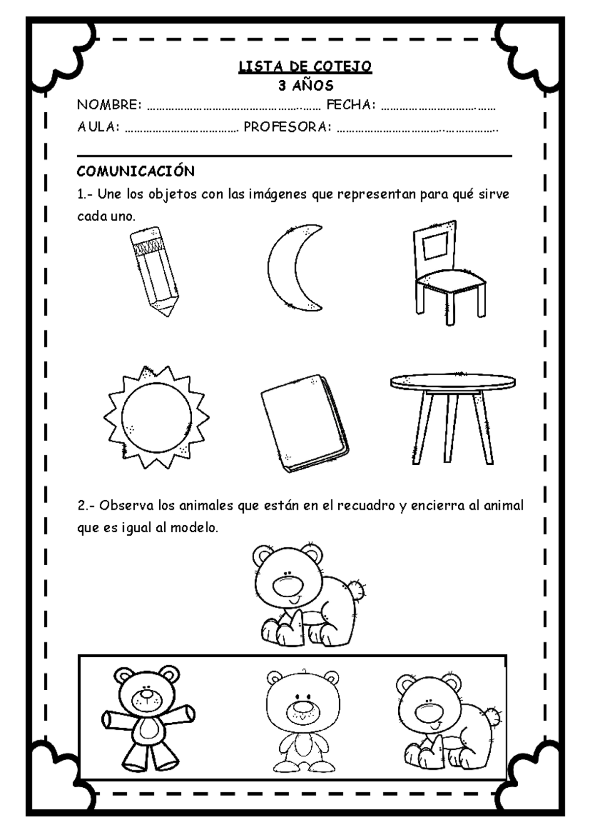 Lista de Cotejo para Educación Inicial - 3 Años - Document Preview