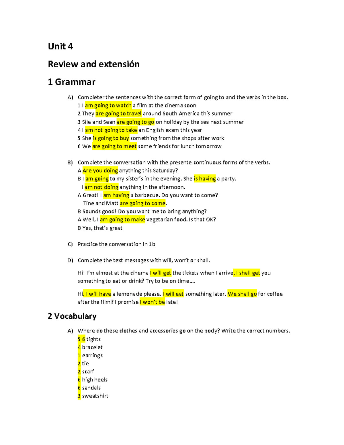 Unit 4 - Grammar and Vocabulary Practice Notes - Studocu