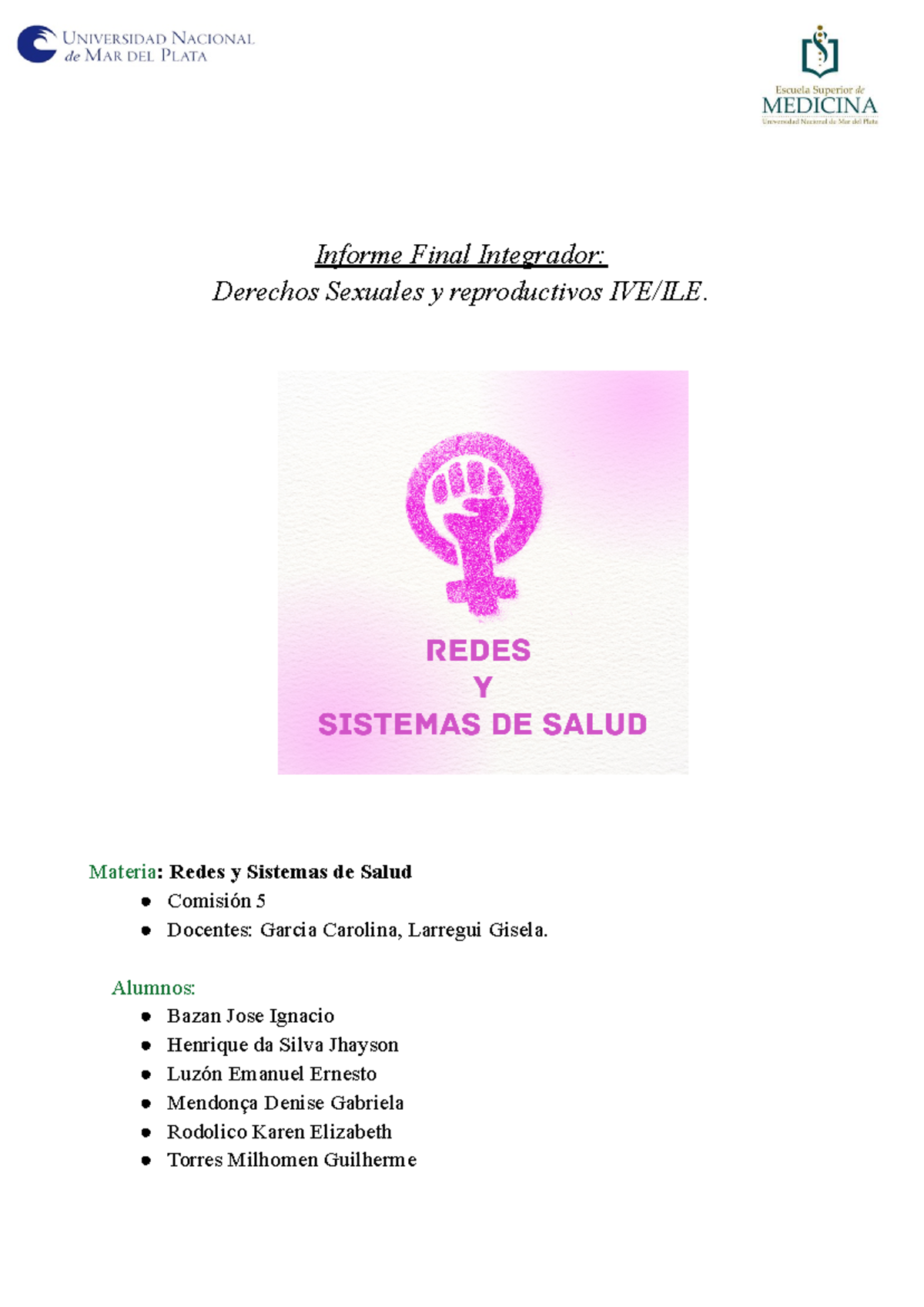 Informe final integrador Redes y sistemas de salud - Documentos de ...