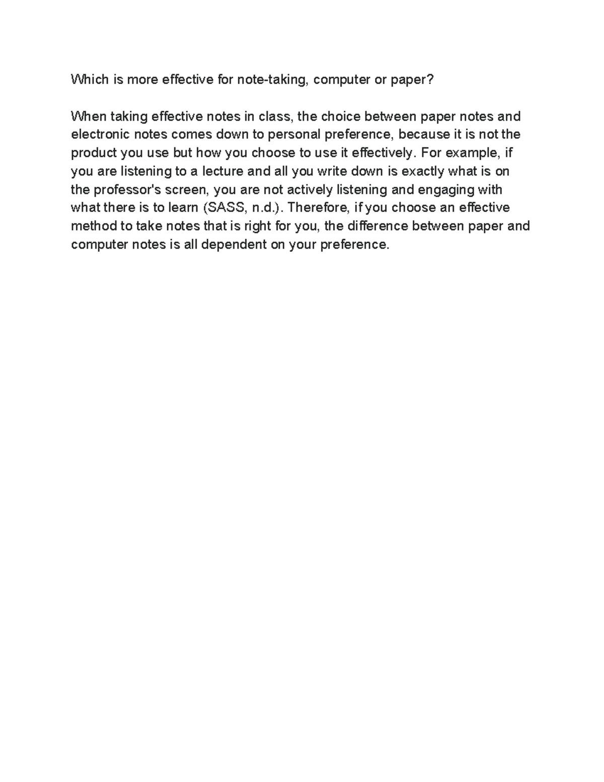 Reflection Question - Which is more effective for note-taking, computer ...
