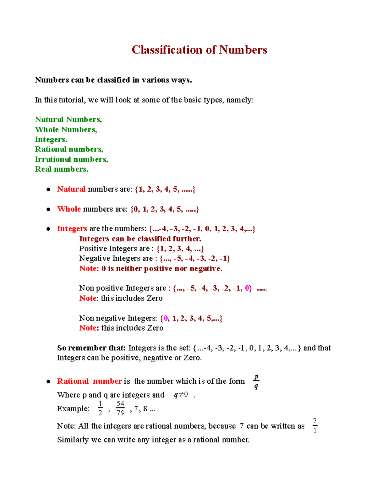 335577194 - Classification of Numbers: Types and Examples - Studocu