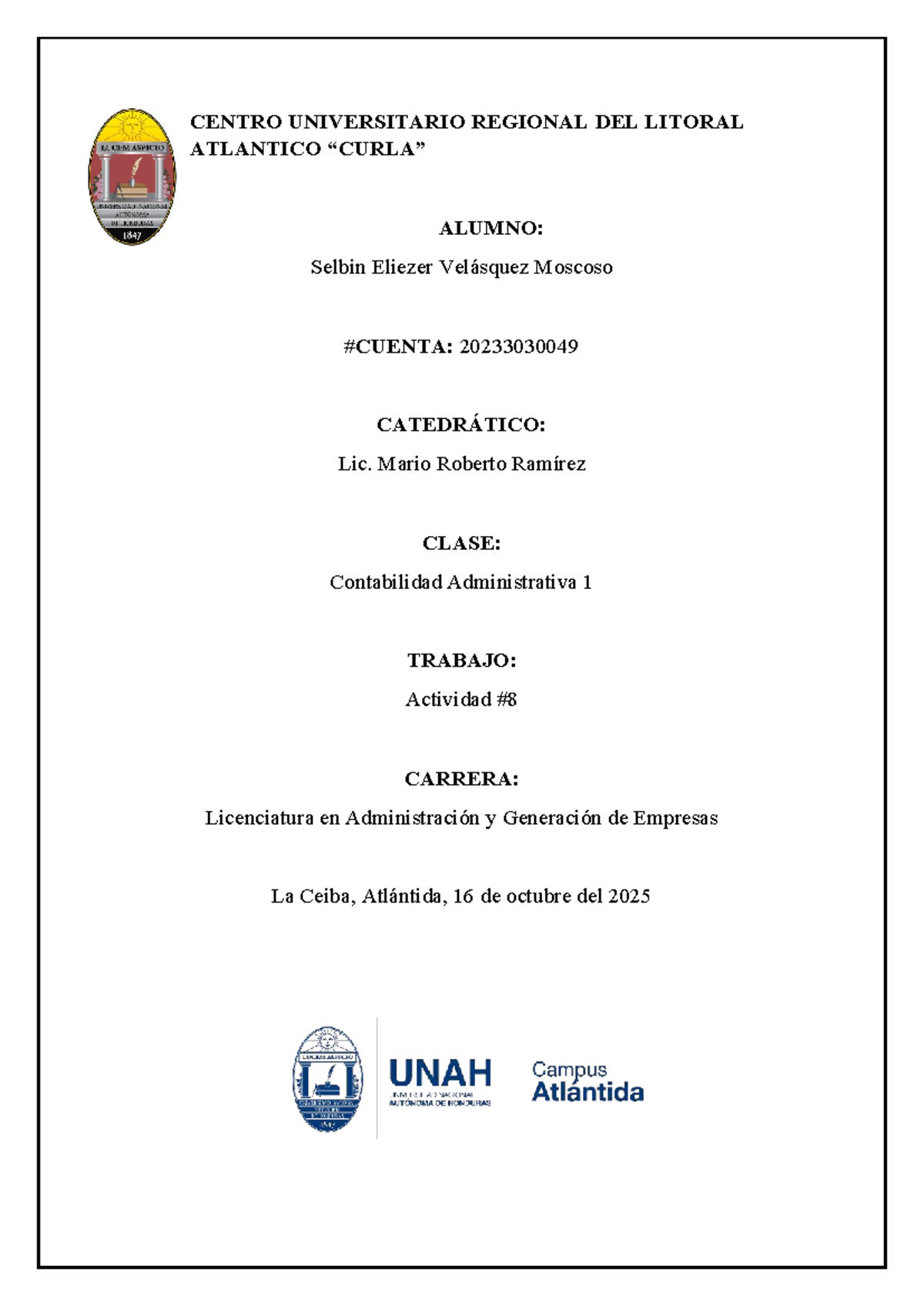 Ejercicios Contabilidad Adm I - Actividad #8: Costo de Materiales - Document Preview