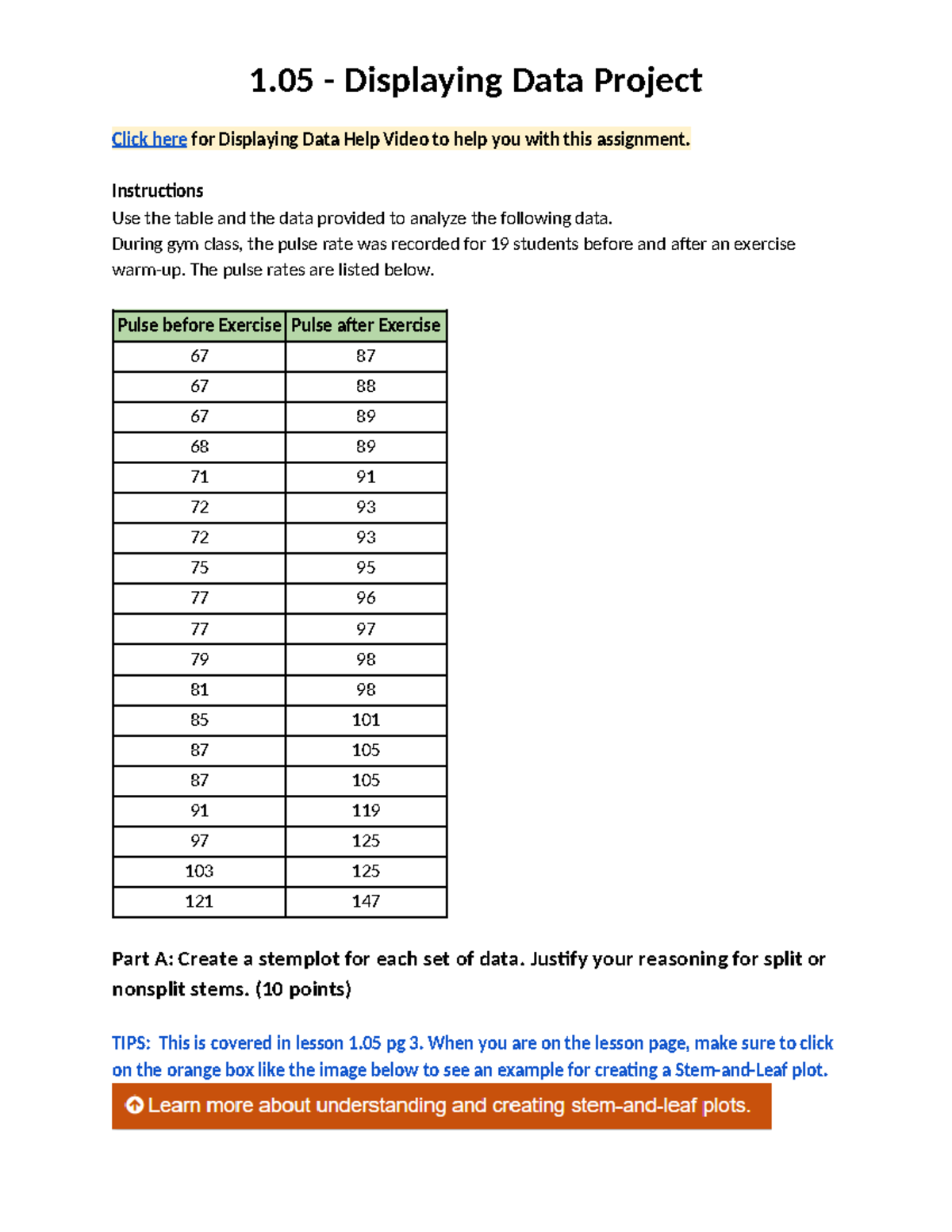 Displaying Data Project: Analyzing Students' Pulse Rates Before and ...