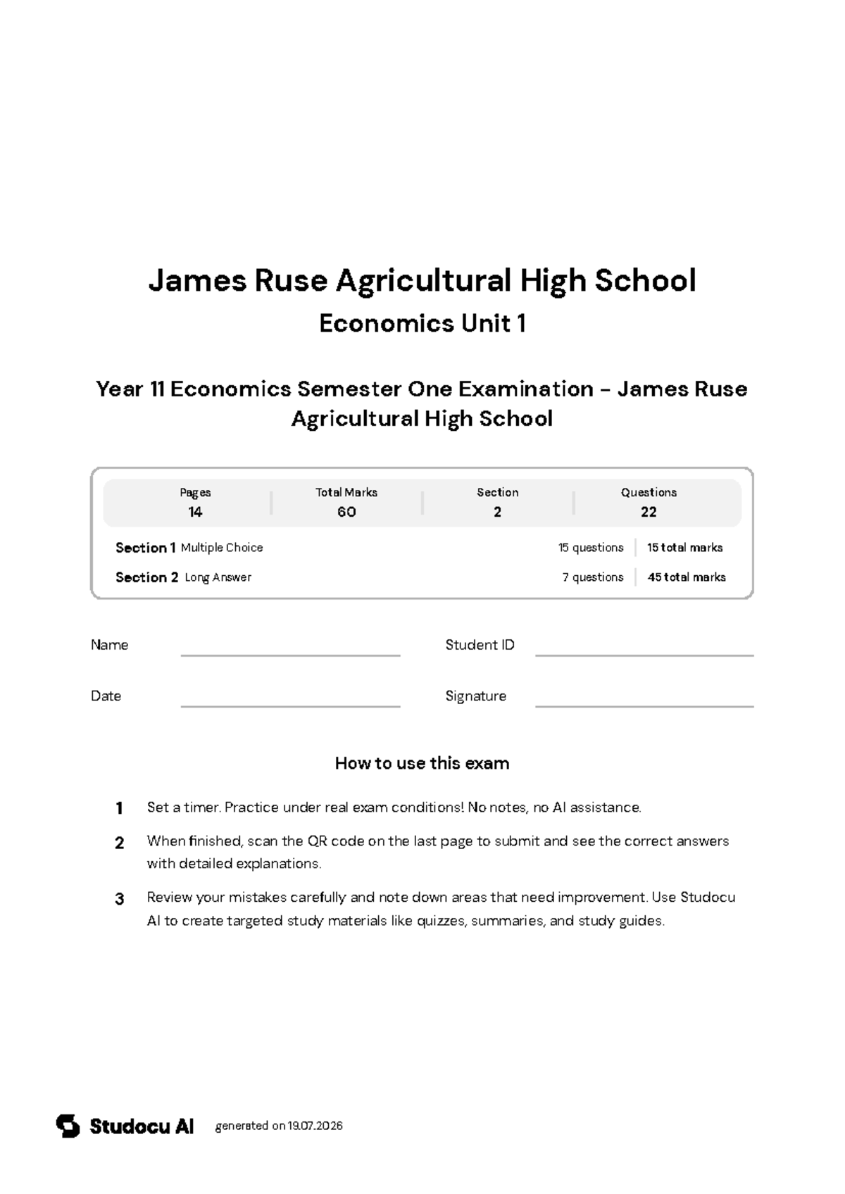 Year 11 Economics Semester One Exam - James Ruse Agricultural High ...