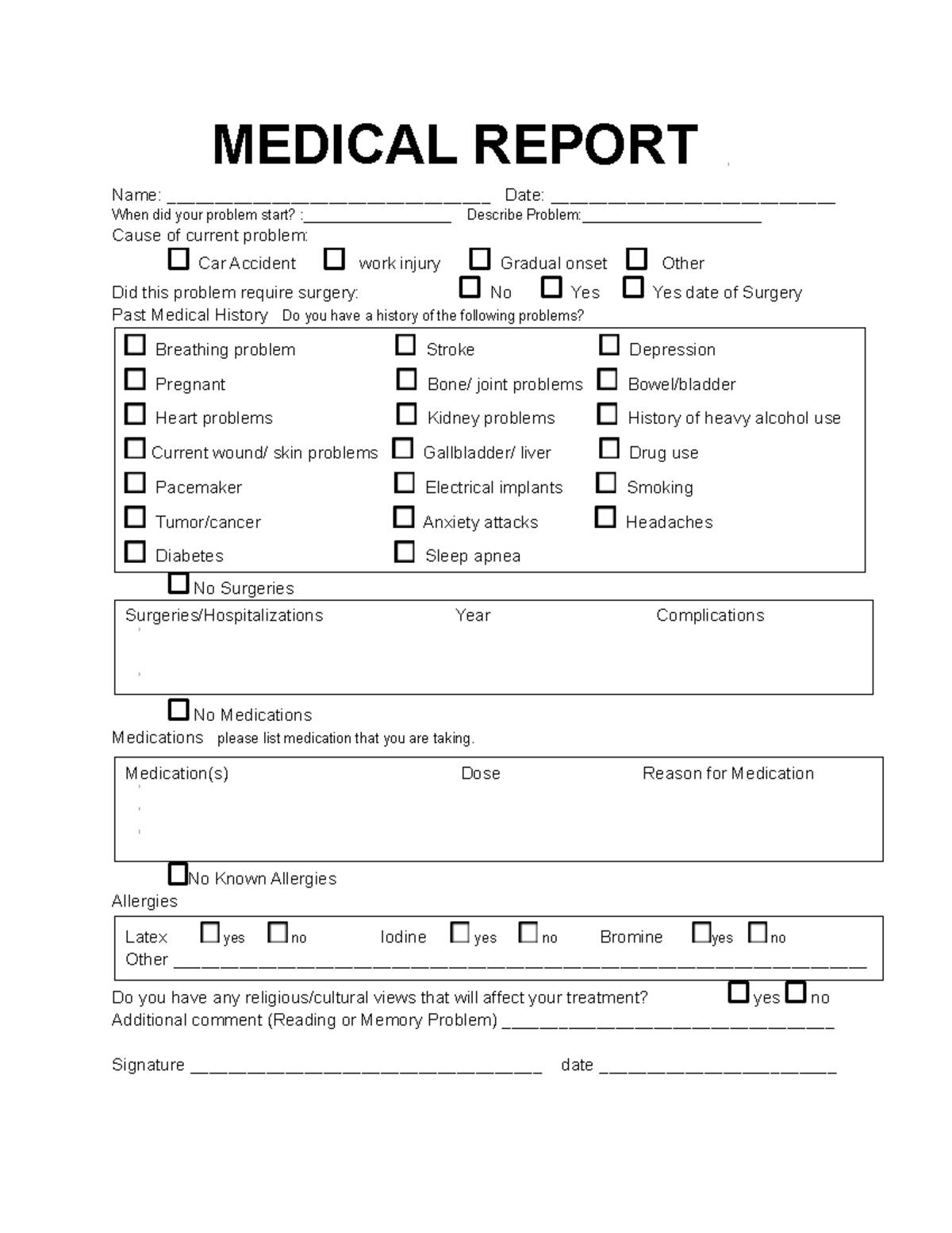 Medical Report: Patient Assessment and History Form - Studocu