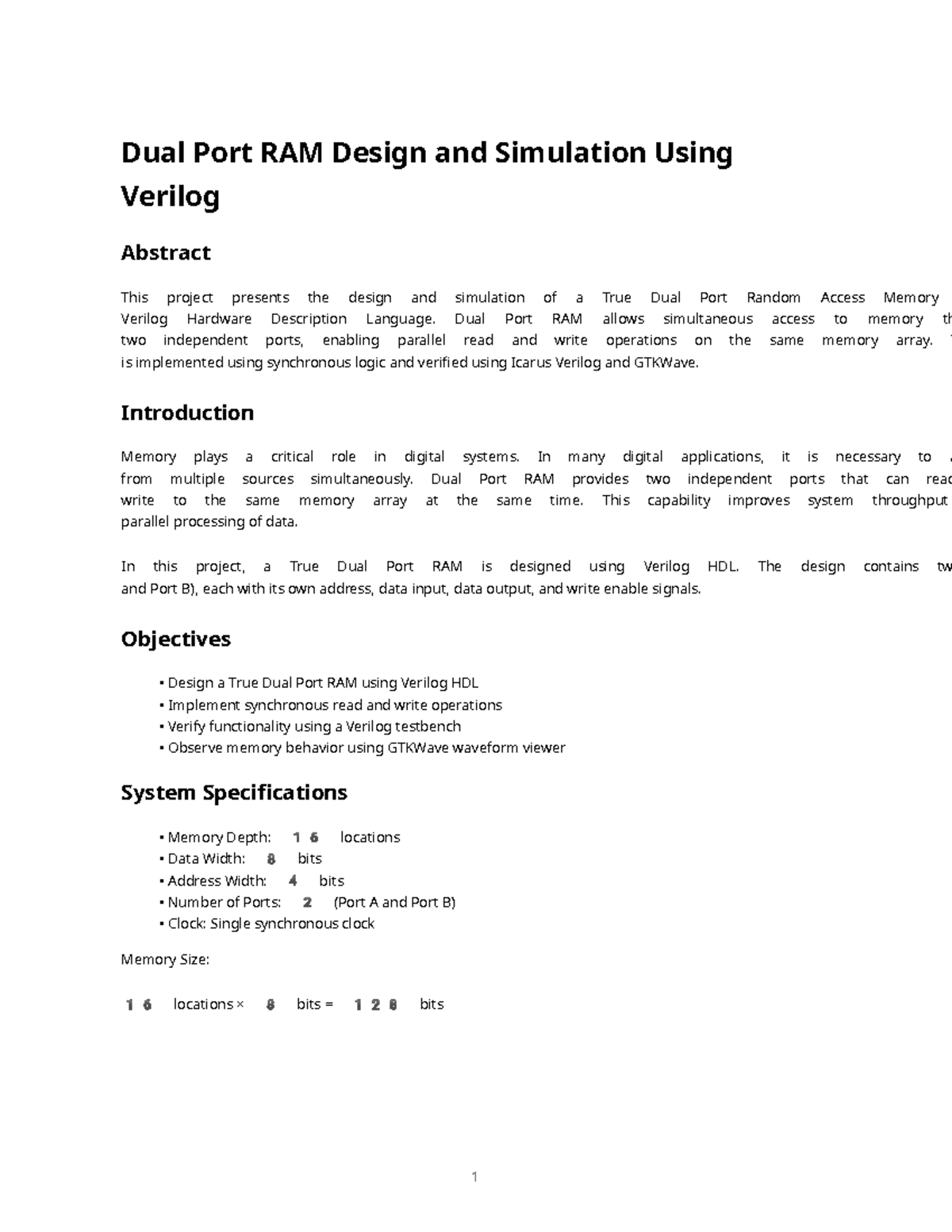 Dual Port RAM Design & Simulation Project Report (ENGR 101) - Studocu
