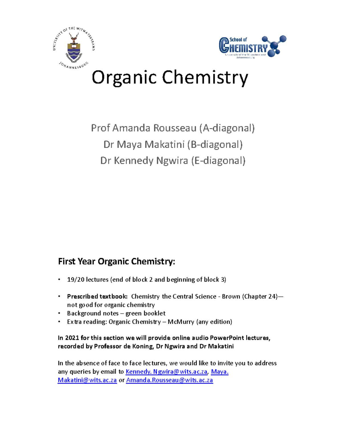 Sem 1 Organic Chemistry Lecture Notes Overview 2021-2 - Studocu
