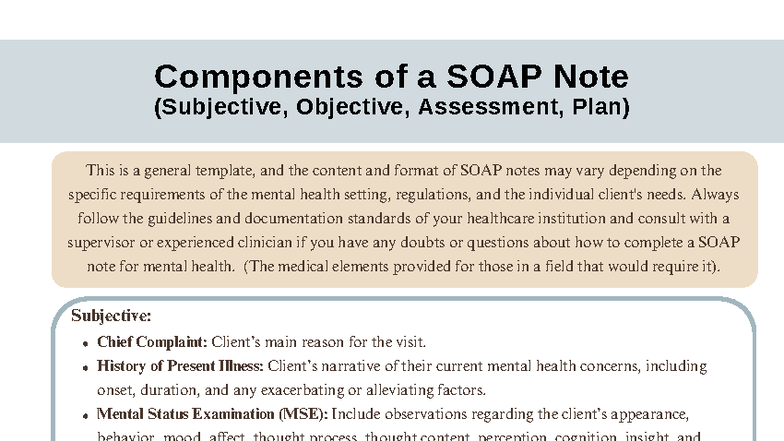 SOAP Note Guide Examples for Mental Health Documentation (SOAP 101 ...