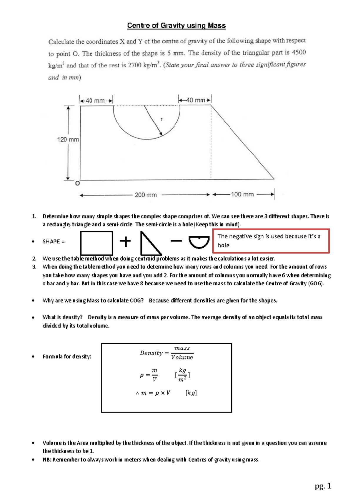 Centre of Gravity Calculation Using Mass: Shapes & Densities - Studocu
