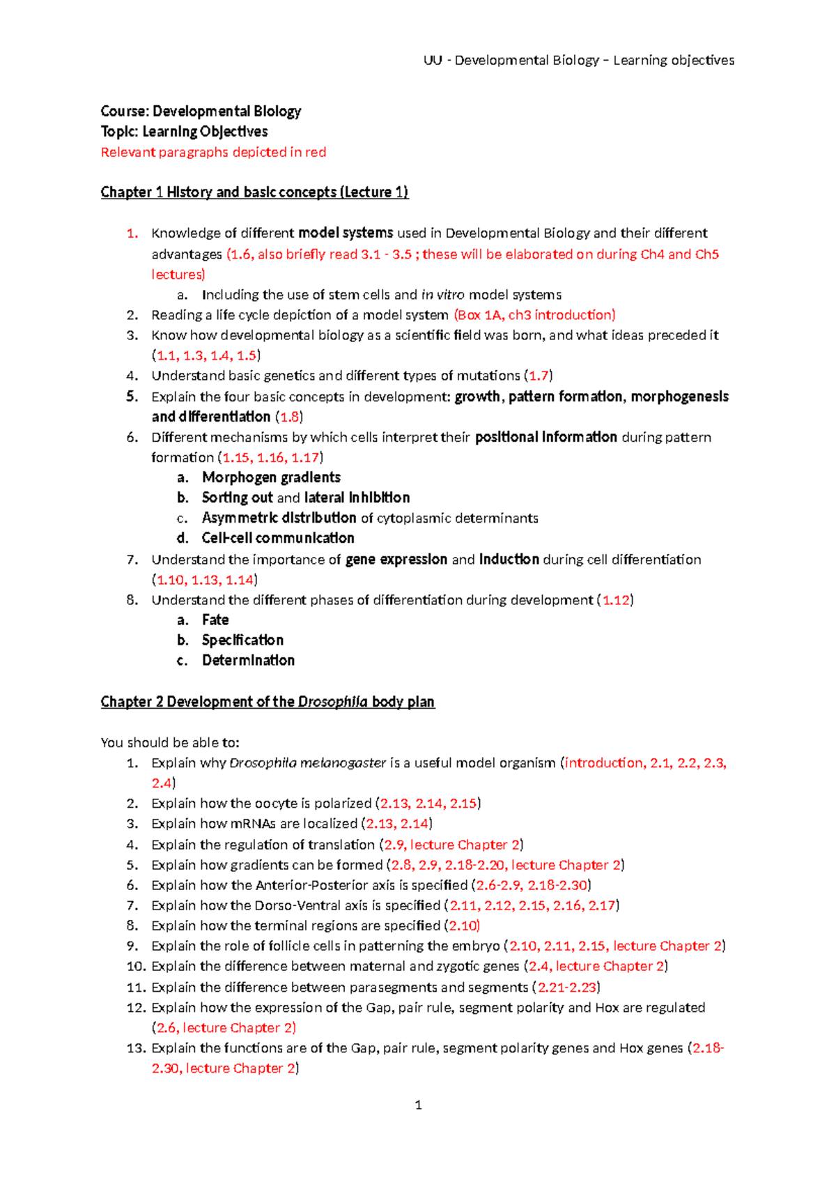 UU Developmental Biology Learning Objectives - 6th Edition 2025 ...