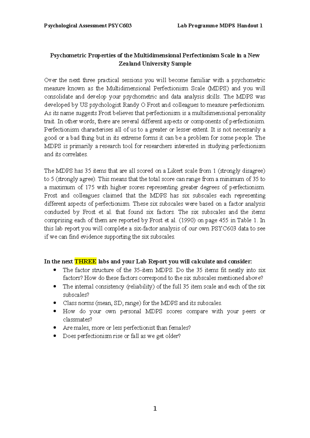 Psychological Assessment PSYC603 Lab Handout 1: MDPS Analysis Guide ...