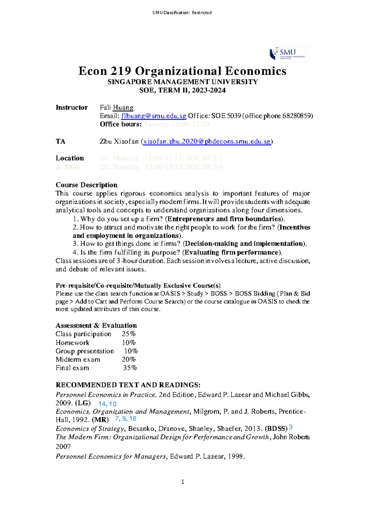 ECON219 Midterm Exam Study Guide: Organizational Economics 2024 - Studocu