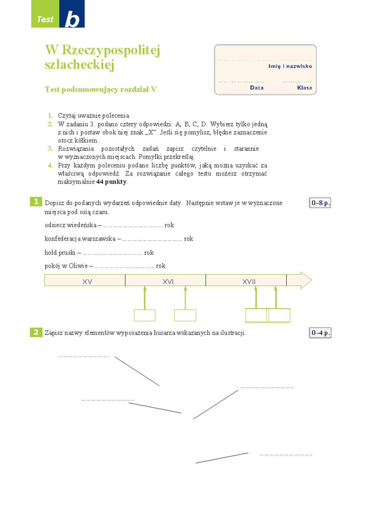 Test R V B - Historia klasa 5, Rozdział 5 - Sprawdzian Podsumowujący ...
