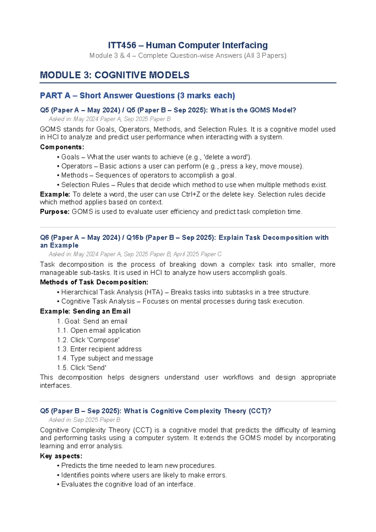 ITT456 Human Computer Interfacing Module 3 Complete Answers (All Papers ...