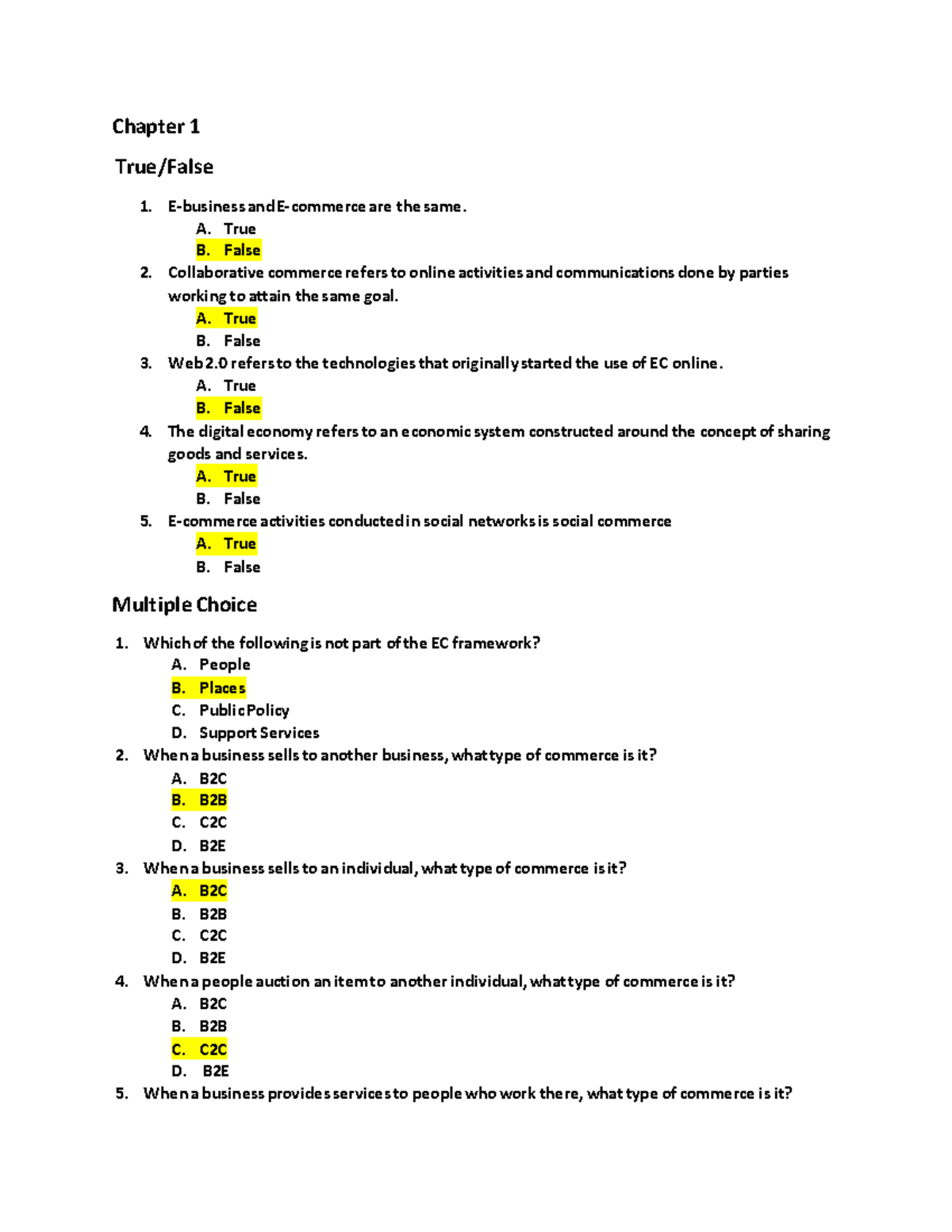 Final Answers for EC Midterm Exam - True/False & MC Questions - Studocu
