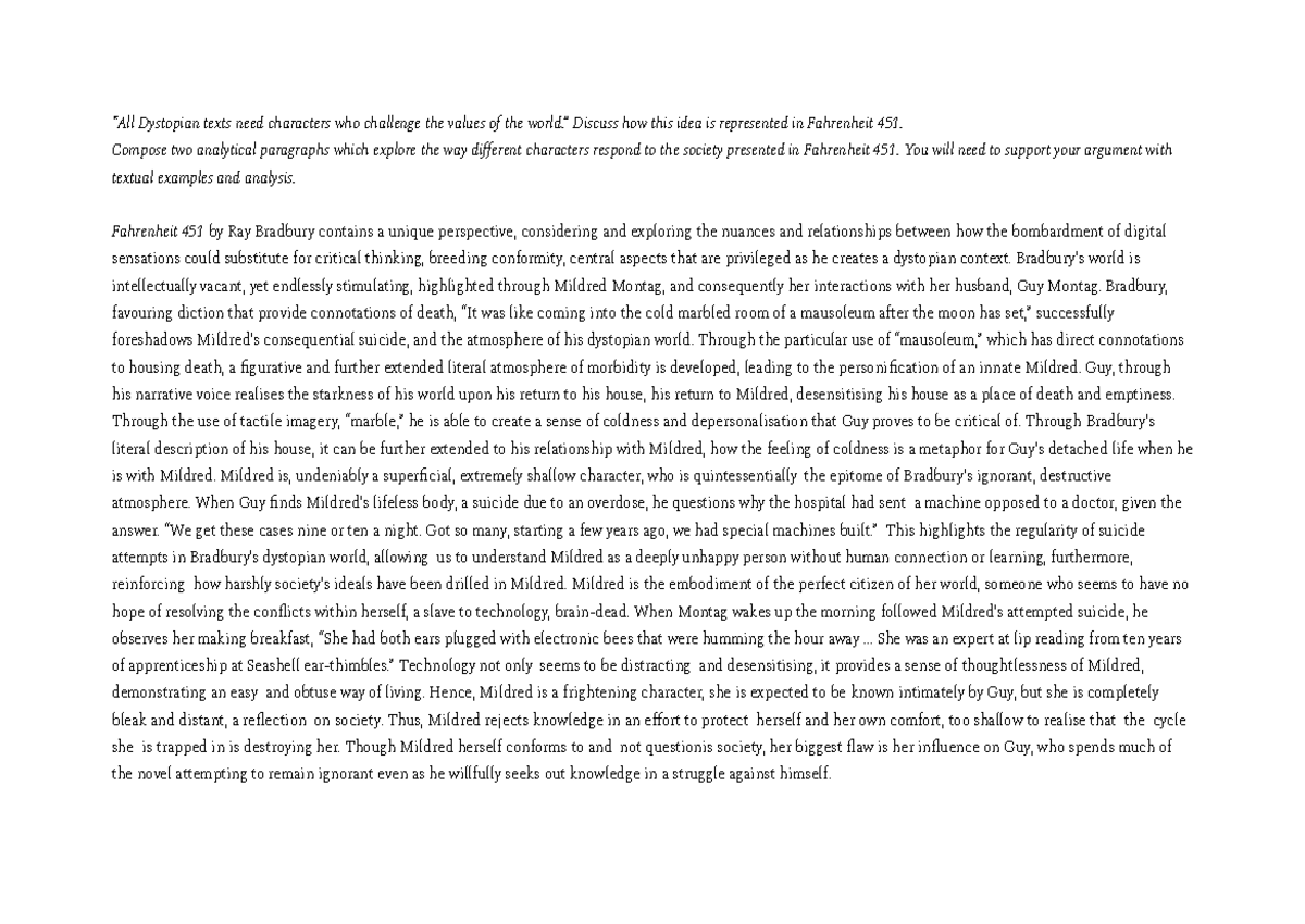 “ENG 101: Analyzing Character Challenges in Fahrenheit 451” - Studocu