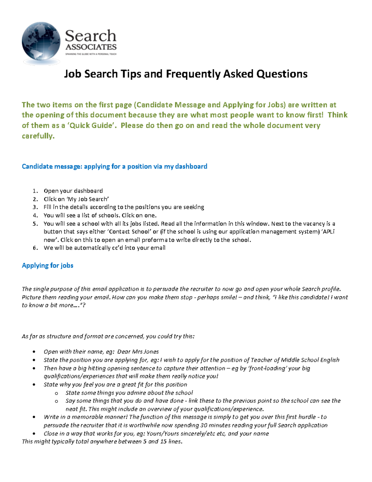 Job Search FAQ - NOTES AND GUIDE - Job Search Tips and Frequently Asked ...
