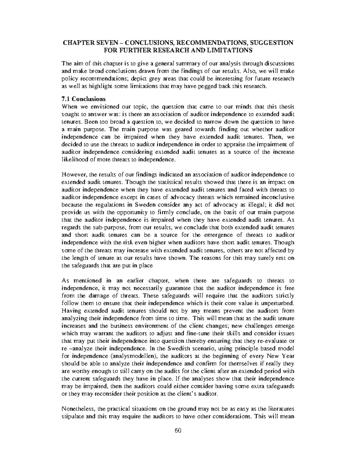 CHAPTER 7: CONCLUSIONS, RECOMMENDATIONS & FUTURE RESEARCH (AUD 101 ...