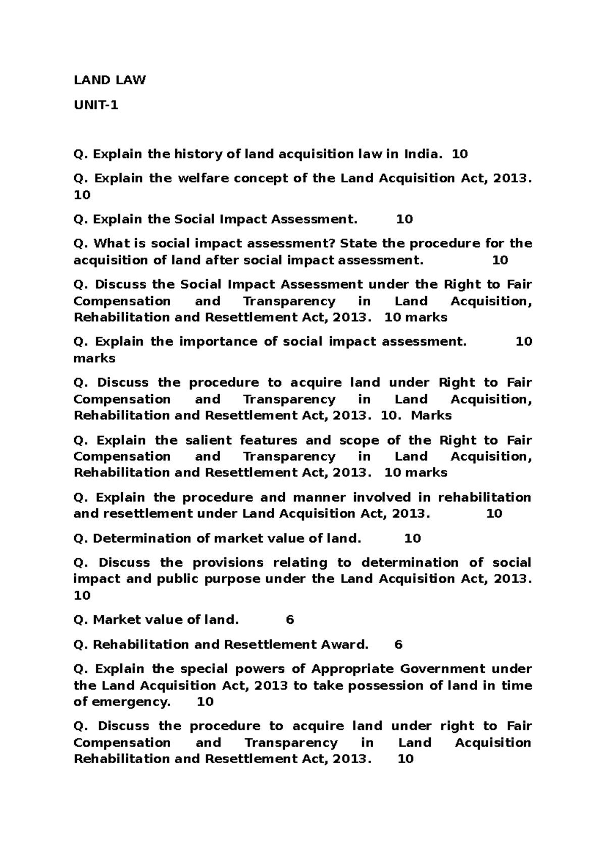 Land Law Q&A: Comprehensive Notes on Acquisition & Regulation Acts ...