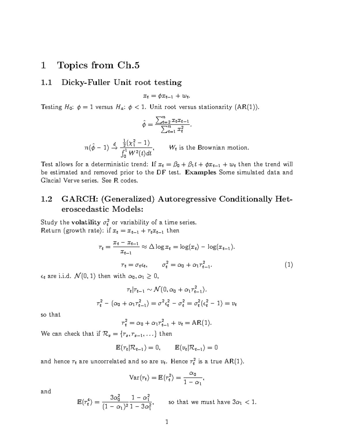 Ch. 5 Lecture Notes: Unit Root Testing & GARCH Models - Studocu