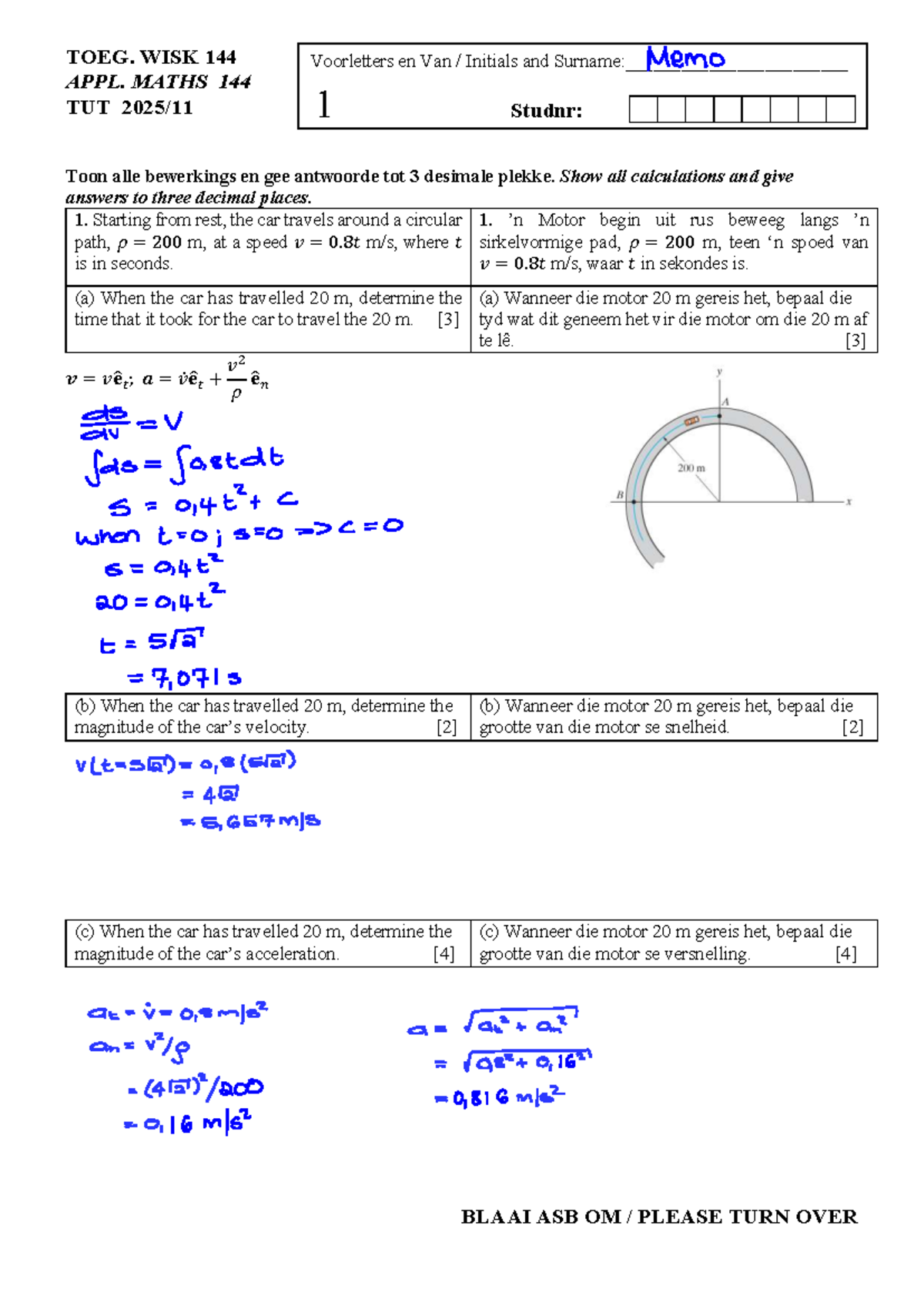 WISK 144 - APPL. MATHS 144 TUT 2025/11: Tut Test 11.1 - Studocu